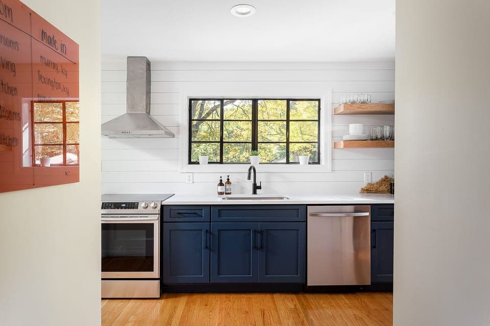 Kitchen overlooking backyard. 