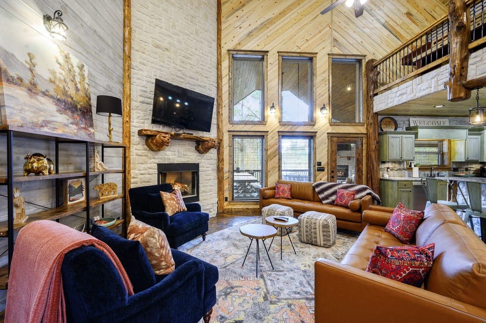 Towering ceilings adorned with hand-cut log beams awaiting your arrival.