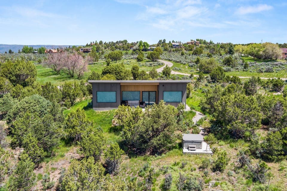 The iconic Twin Peaks guest house located in the hills overlooking the Roaring Fork Valley.