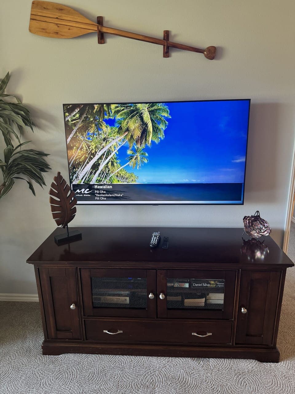 Brand new 55" Smart TV.  "Leave one...take one" books and family games.