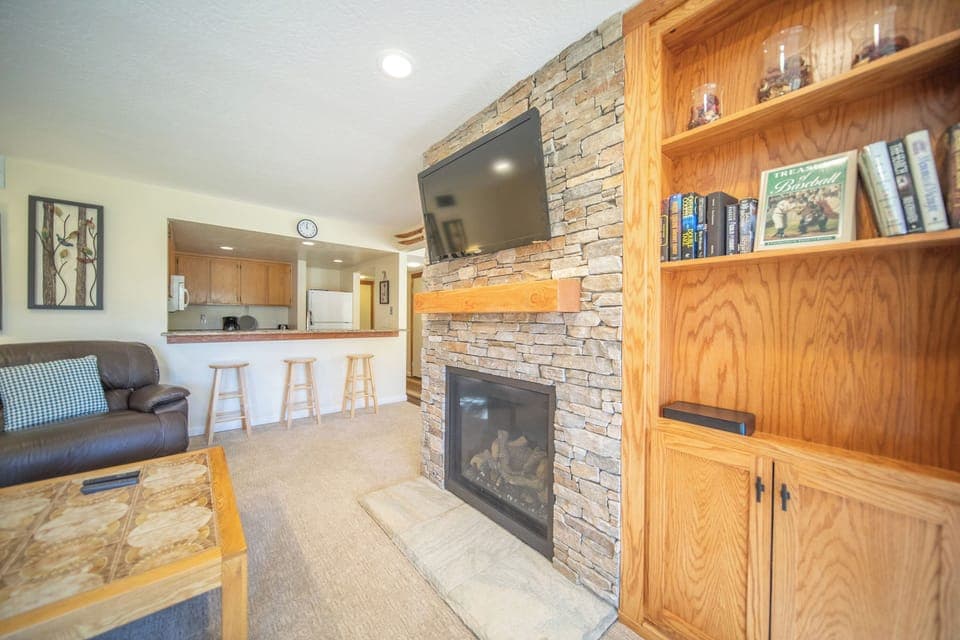 Cozy fireplace and TV