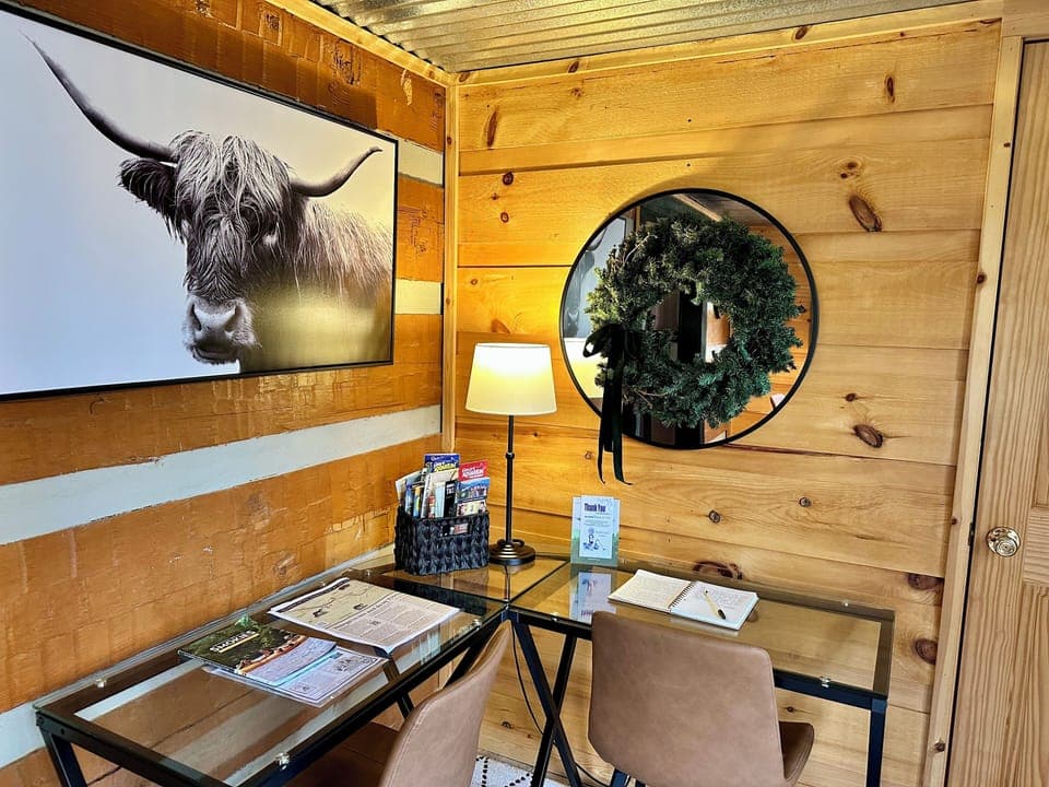 Quaint desk for you to use to check emails or work while relaxing at Whispering Pines!