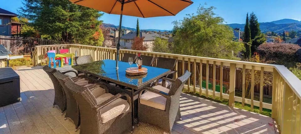 Relax on the sunny deck with gorgeous mountain views - perfect for morning coffee or sunset wine.