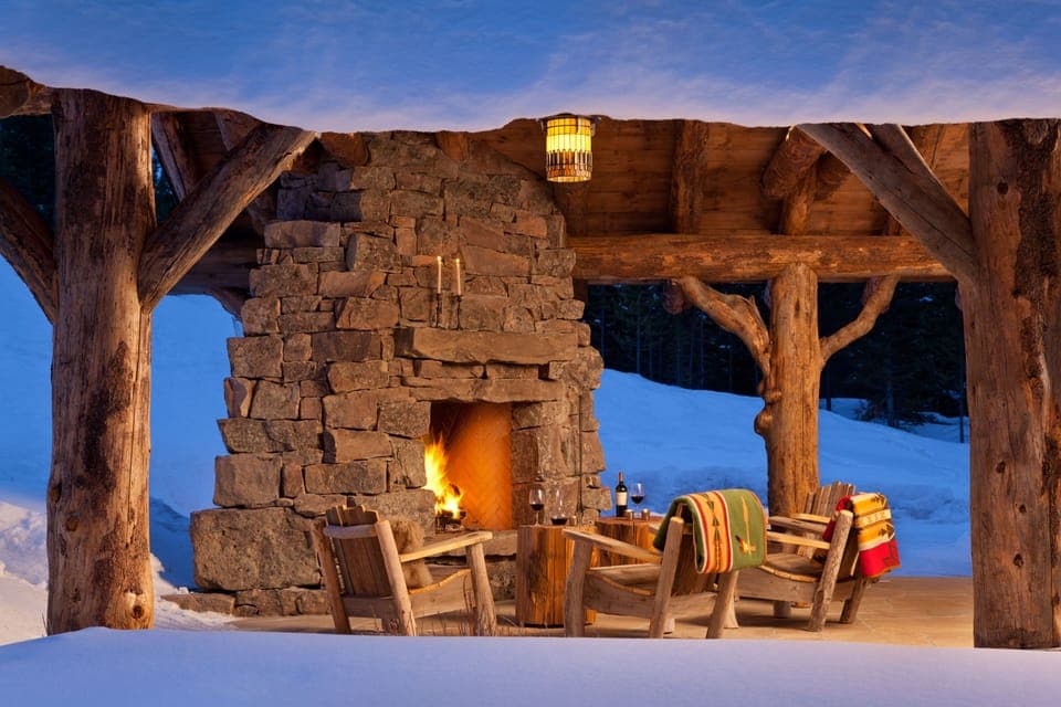 Evening by an open fire on the covered porch