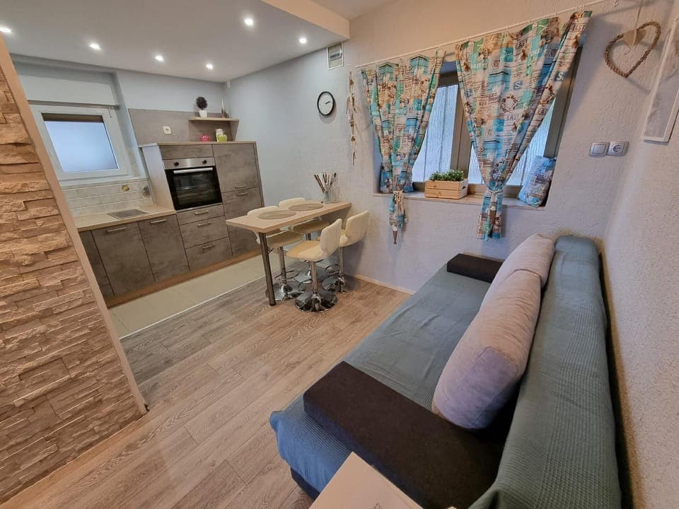 Kitchen area. kitchen, dining area, sleeping couch for 2 persons