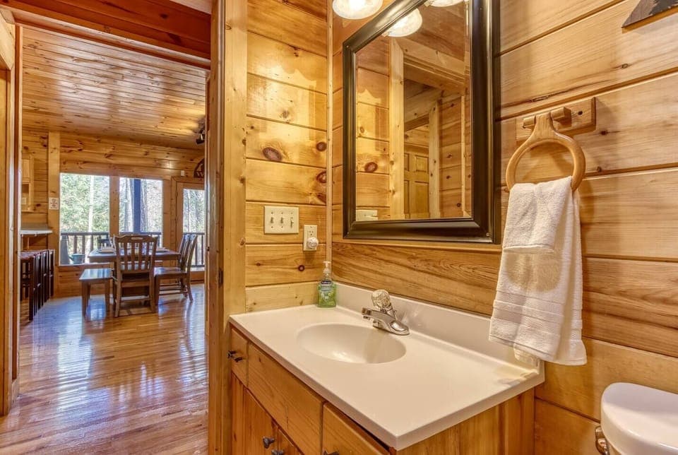 Half bath with laundry off of living area 