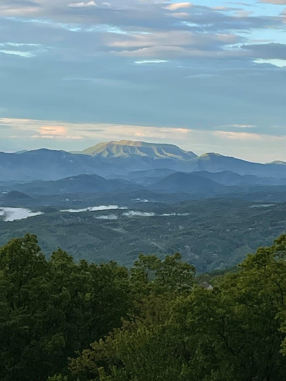 Mount LeConte and the Smoky Mountains from the upper deck — the view that sells itself