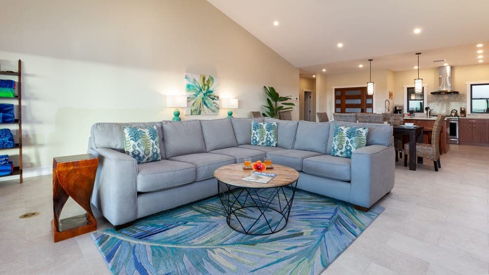 Open concept living space with large sectional