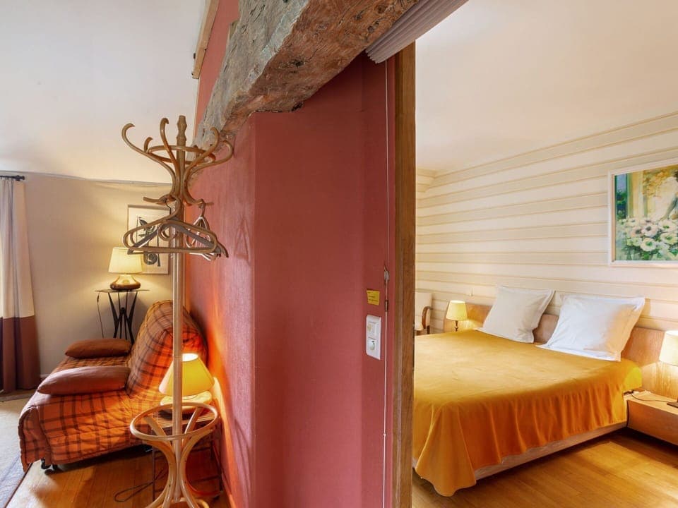 Furniture, Building, Property, Wood, Comfort, Interior Design, Textile, Orange, Lamp, Bed Frame