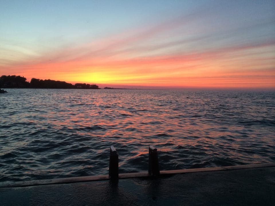 Rye Beach Pier w Cedar Point skyline and fireworks ahead
