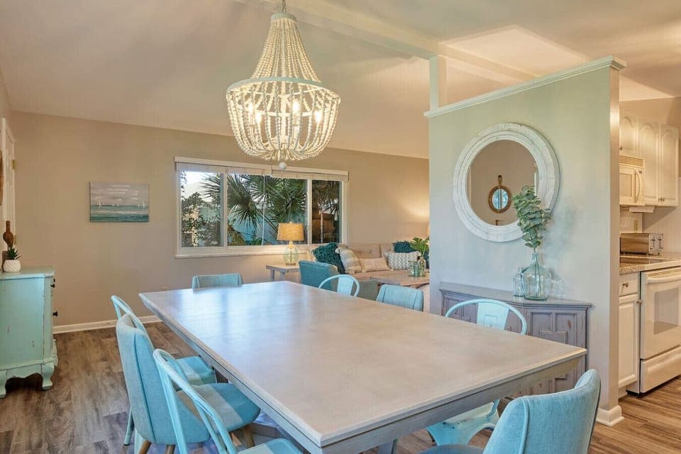 Dining table comfortably seats 10 for memorable meals & game nights!