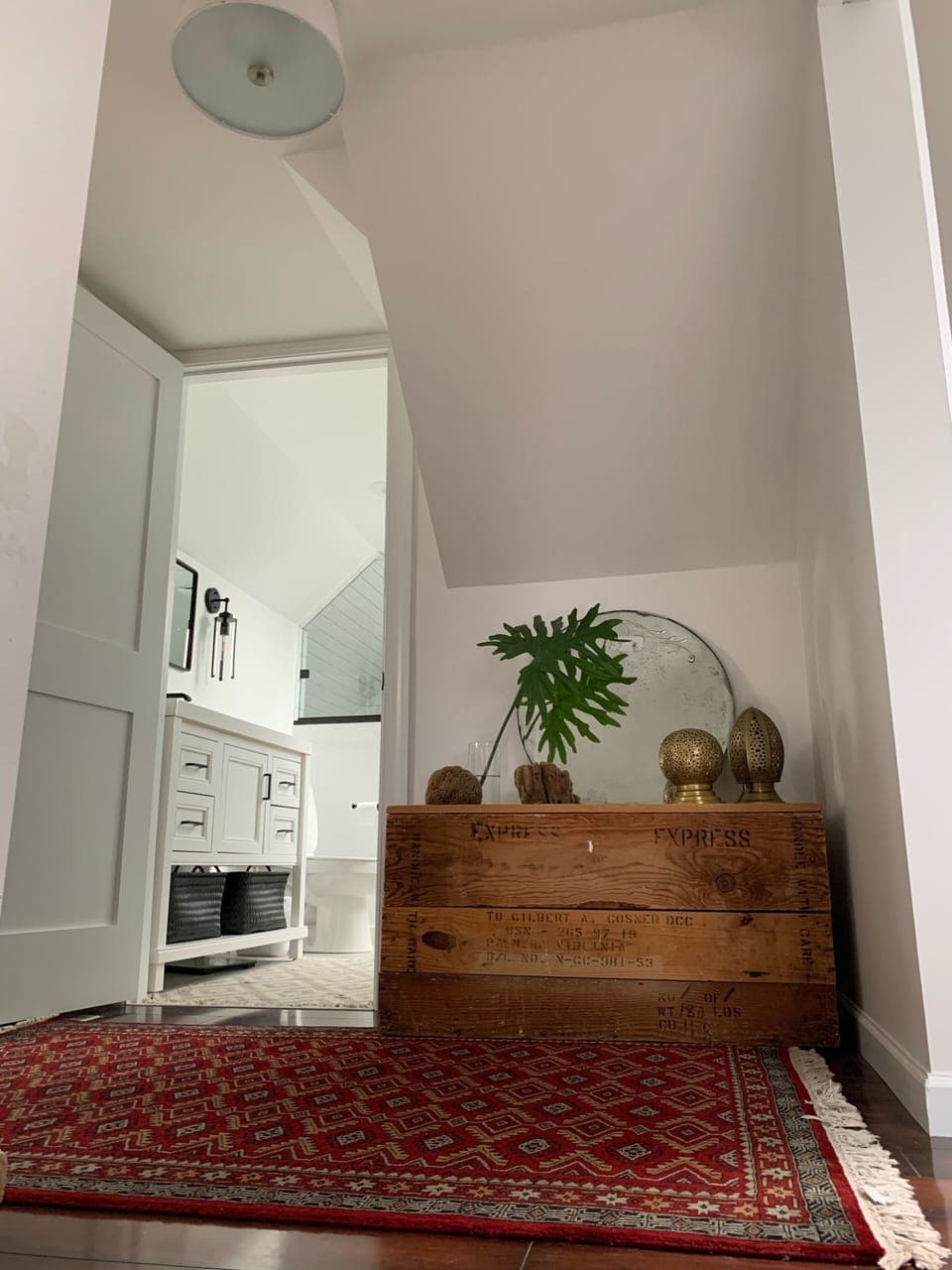Upstairs landing. King BR on left, BR/office on right with twin bed and desk