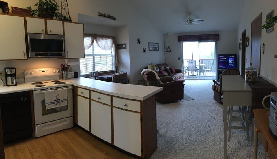 View from kitchen into living room