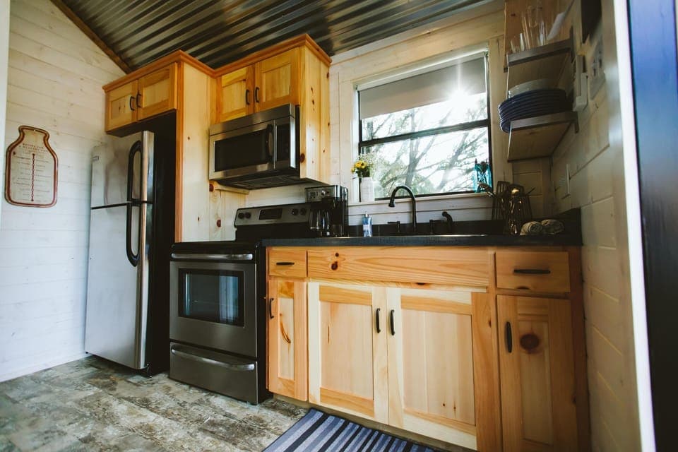 Full kitchen stocked with essentials.