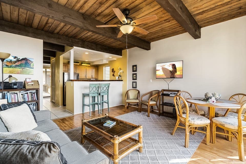 Indoor dining area just steps from the upgraded kitchen.