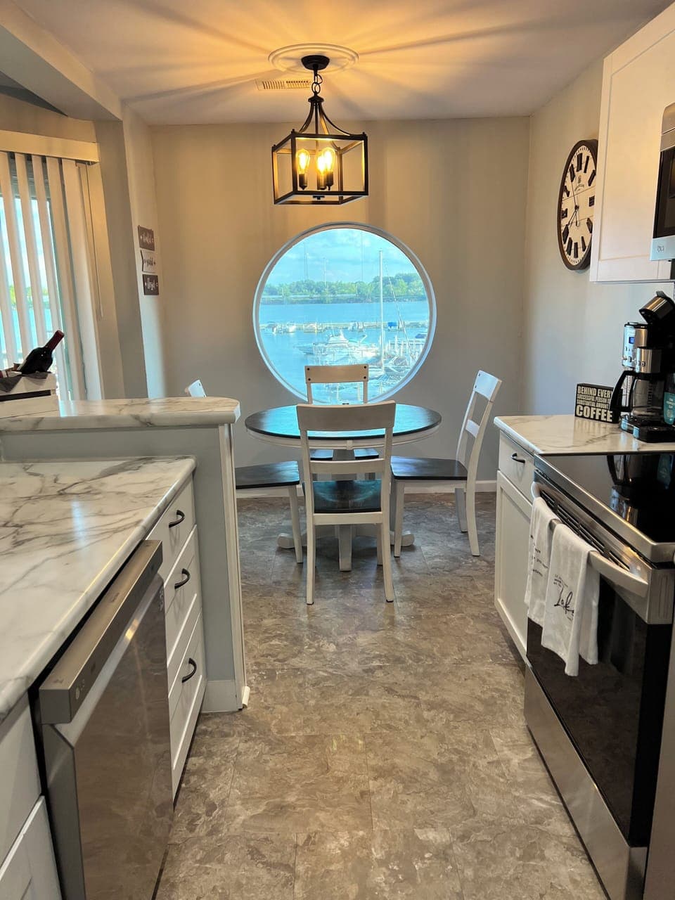 Spacious dining with Marina View. 