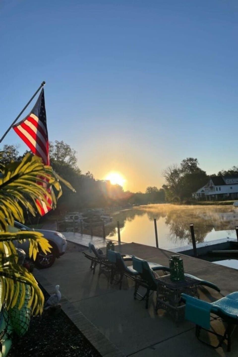 BEAUTIFUL AUTUMN MORNING ON THE RIVER (VIEW FROM WATERFRONT DECK)