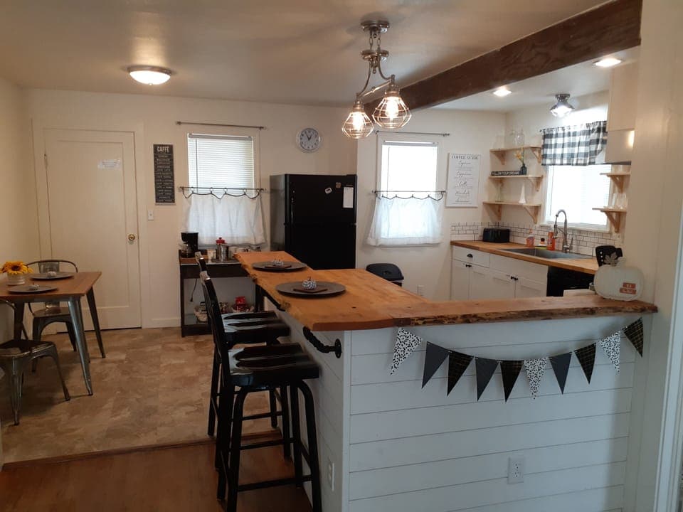 Spacious eat-in kitchen.  Lots of counter space for cooking, eating, serving.
