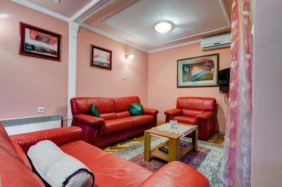 Cozy living room with pull out sofa for two. Work-friendly space for your office