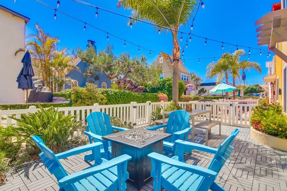 Private patio with table, firepit, BBQ