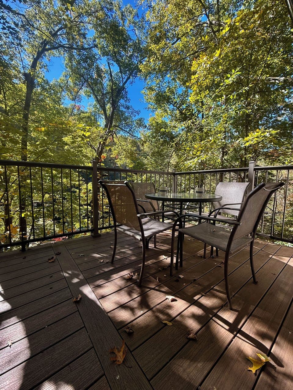 One of two tables on back patio