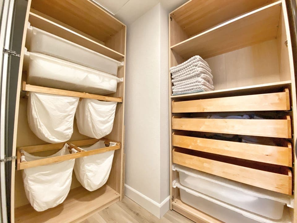 Walk-in closet is a perfect place to store your travel luggage