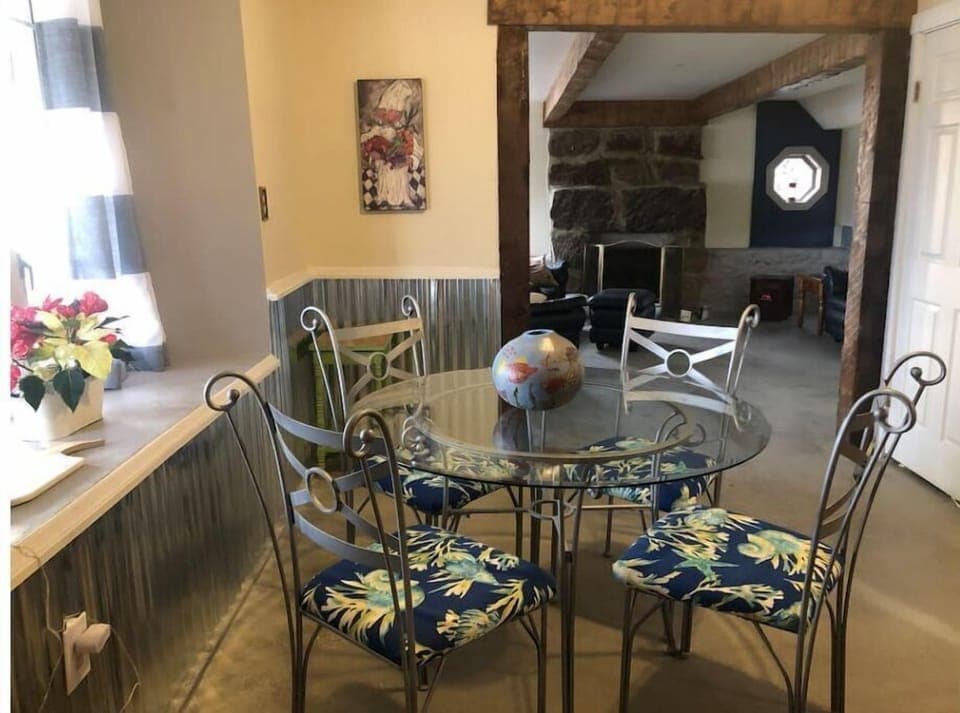 Dining area with river view.