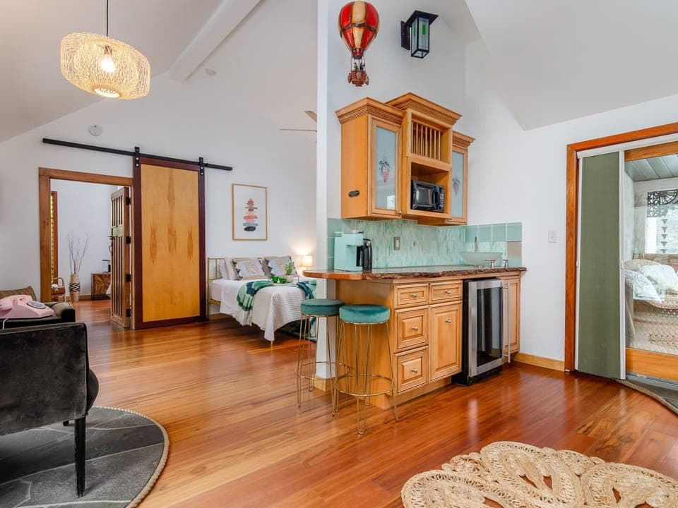Breakfast bar with mini fridge and microwave