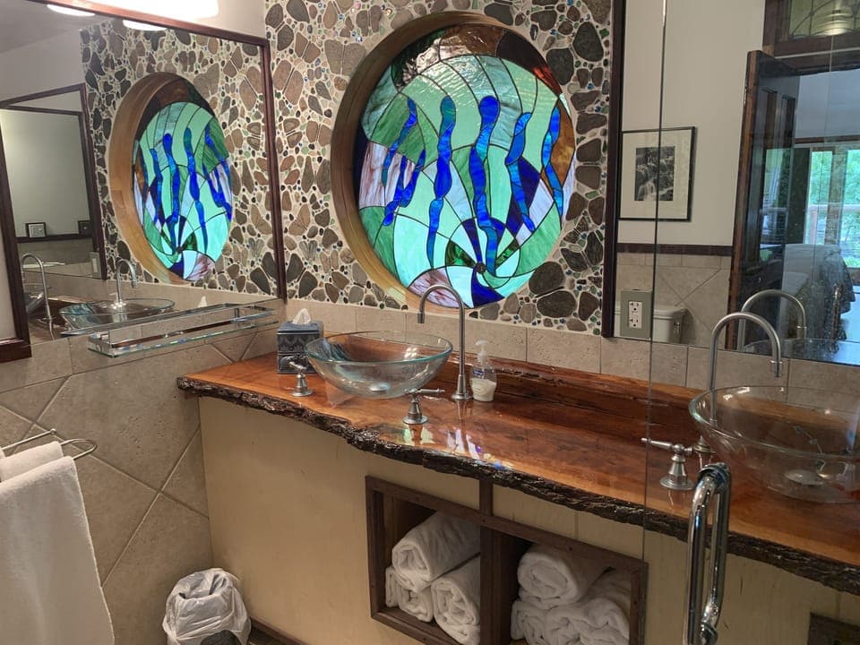 Stained glass detail in bathroom