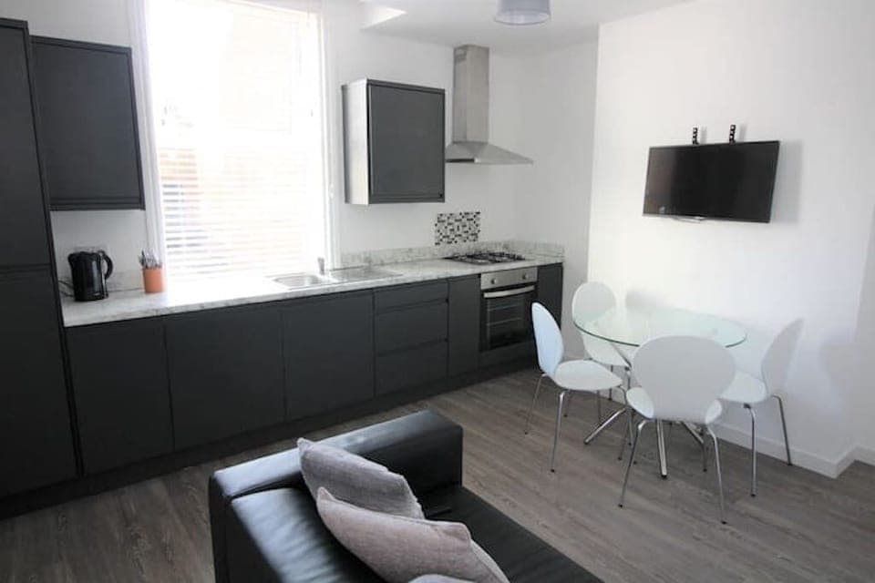 Open plan kitchen and living room.
