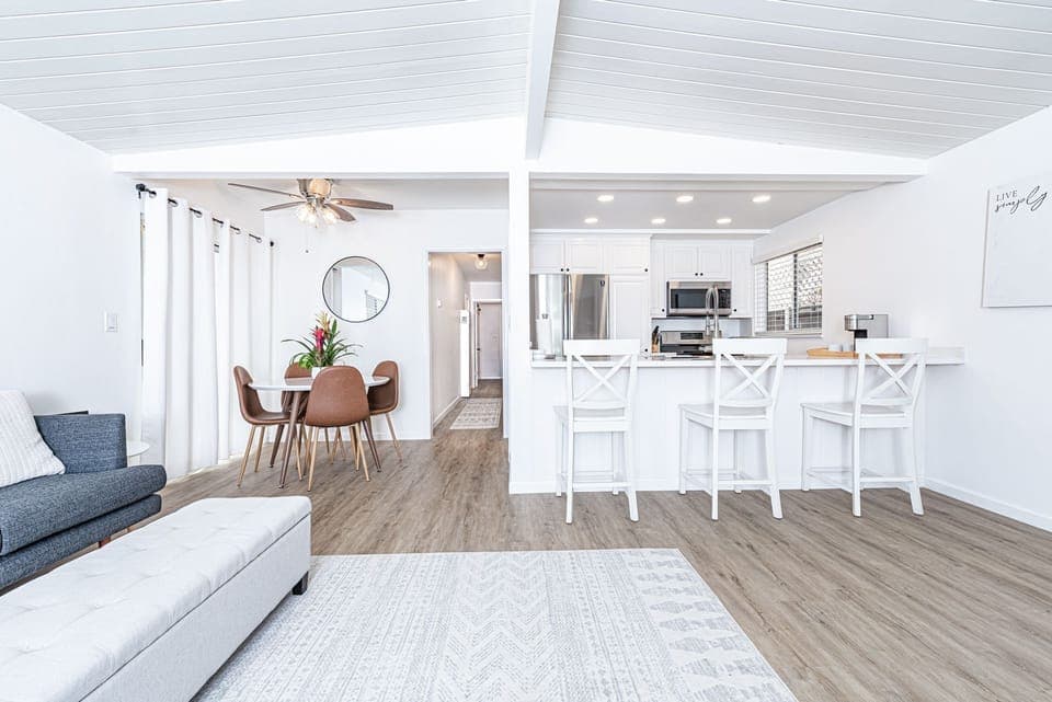 The kitchen opens out to the living areas, making meal prep a social affair!
                