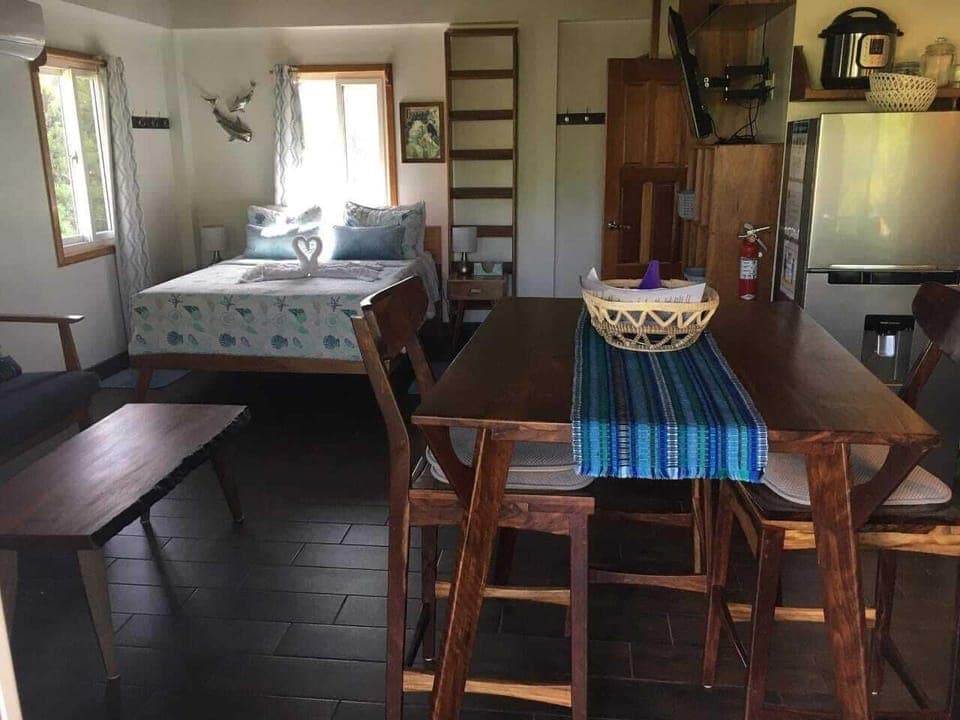 Dining room and queen sized bed