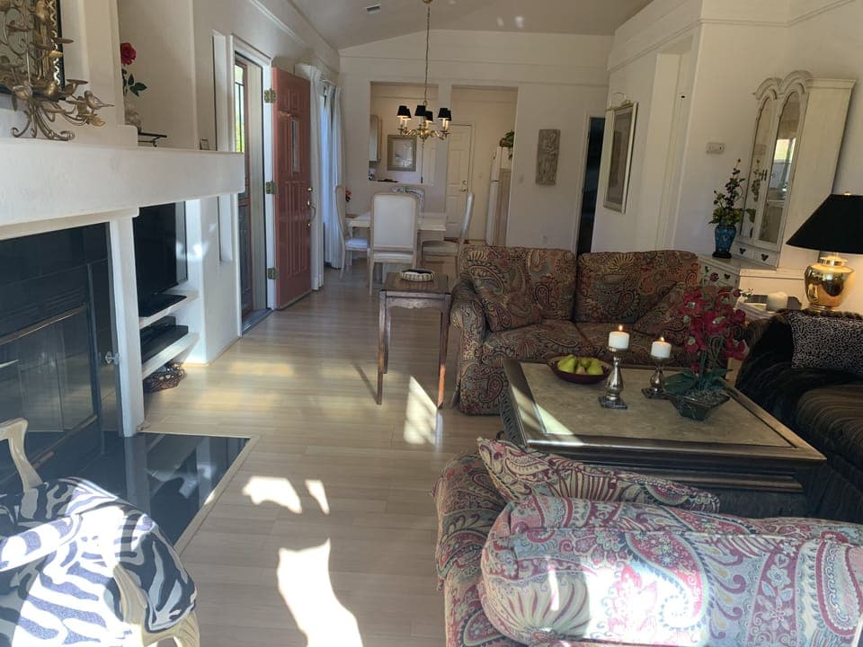 Living room, dining area and kitchen