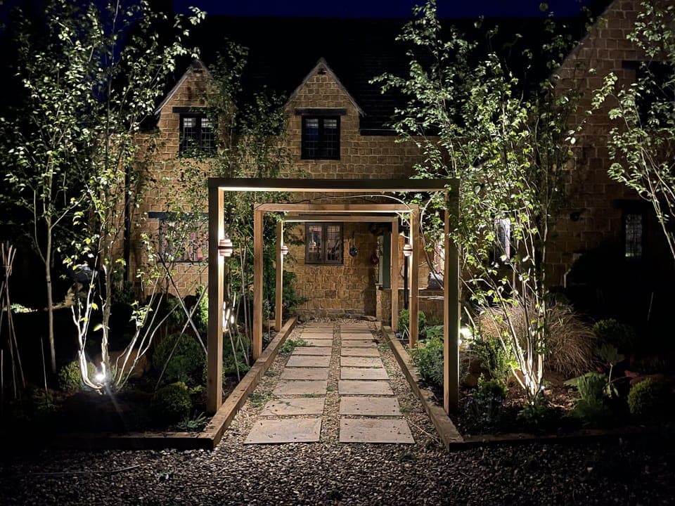 Entrance to The Rose House in the evening. 