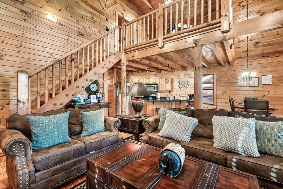 Pull out sofa located in the open concept living area.