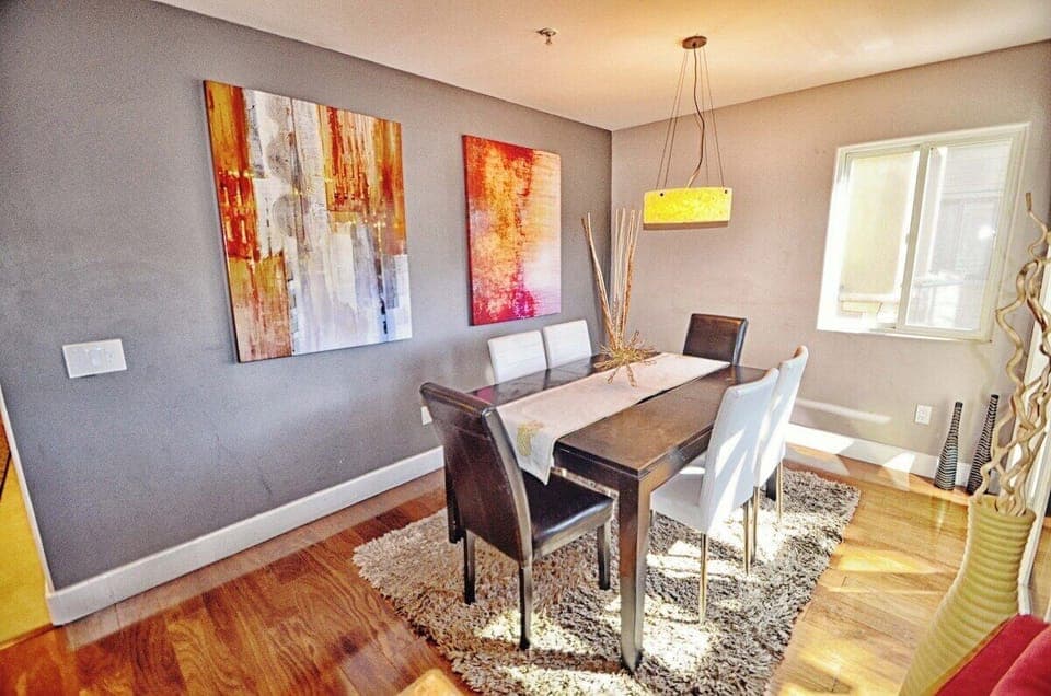 Dining table for 6 with overhead lighting