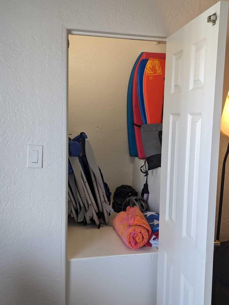 In the hall closet, there are beach towels, beach gear-chairs, boogie boards, umbrella, small cooler, along with many other items for you to enjoy during your stay.