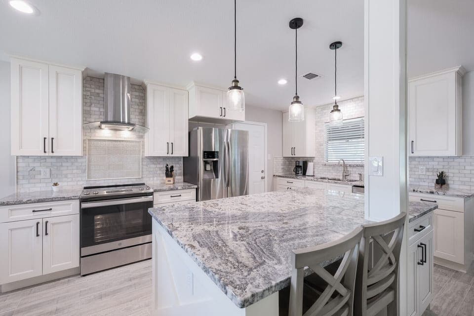 Open kitchen to dining room and living room