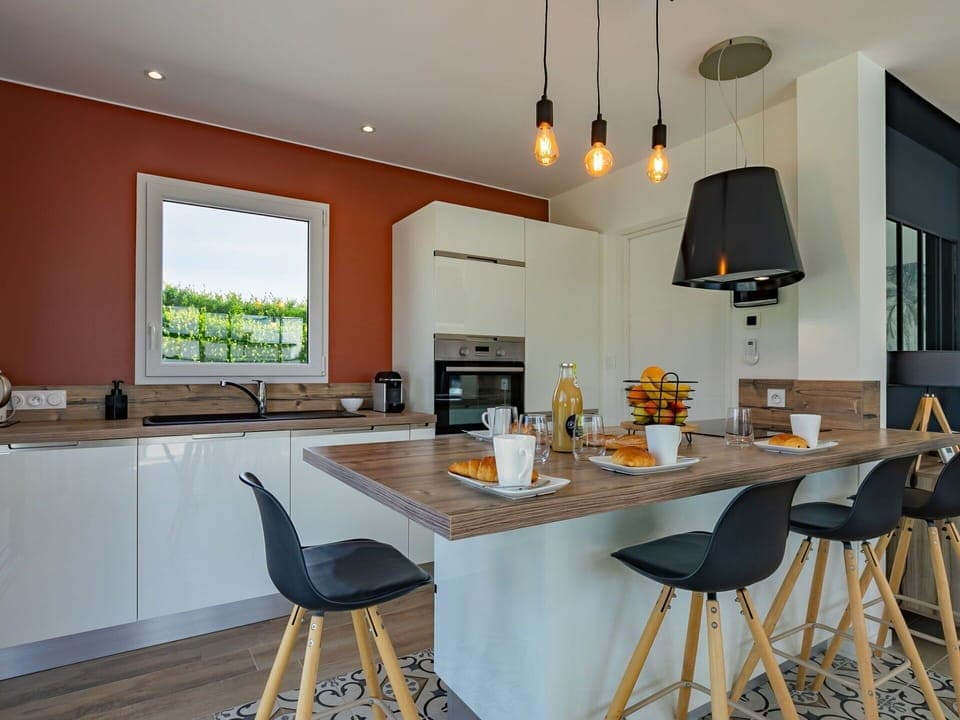 Furniture, Interior Design, Kitchen, Countertop, Flooring, Wood, Light Fixture, Ceiling, Cabinetry, Floor