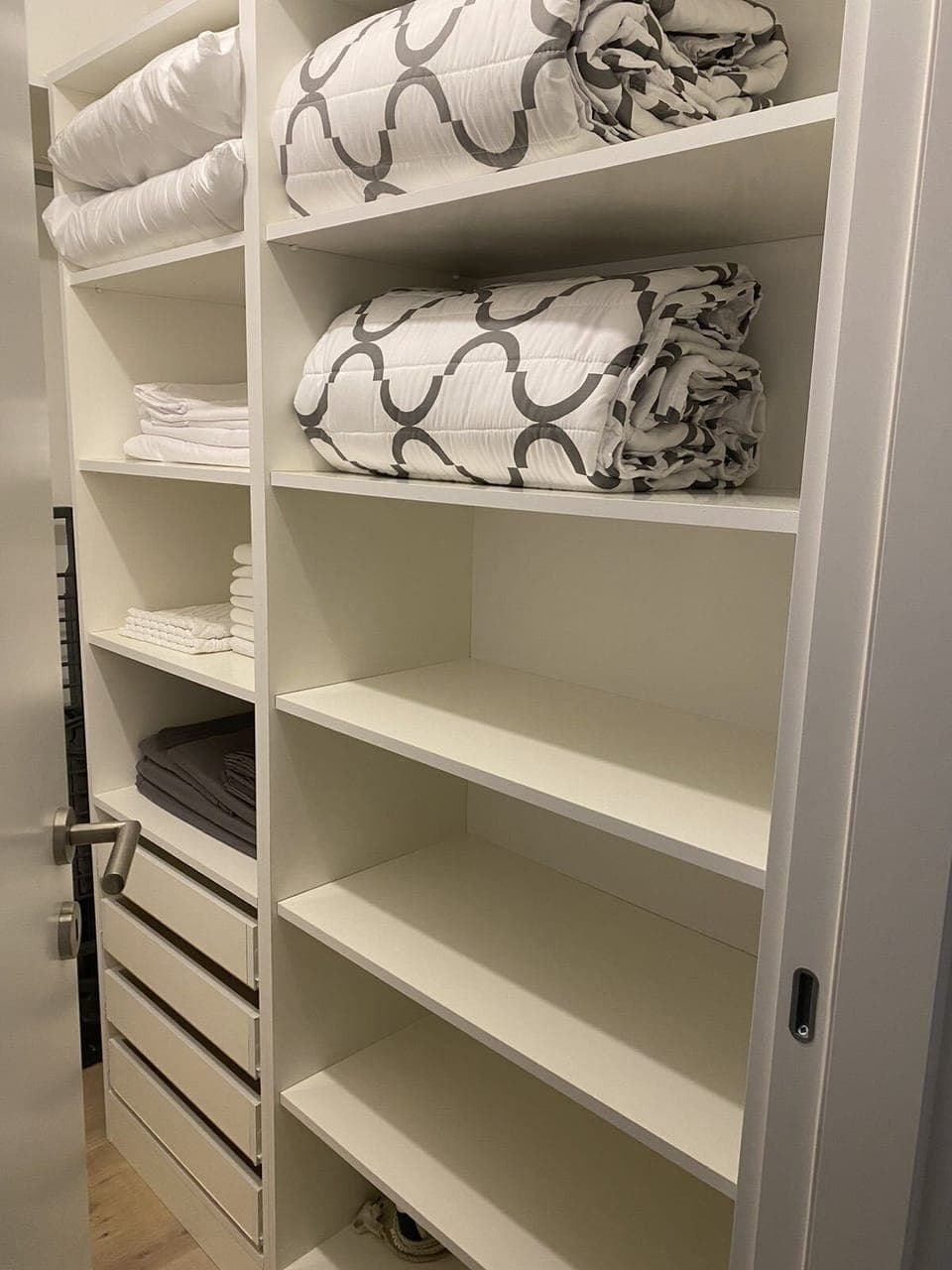 Wardrobe for your stuffs, also there we have clean linens and towels.