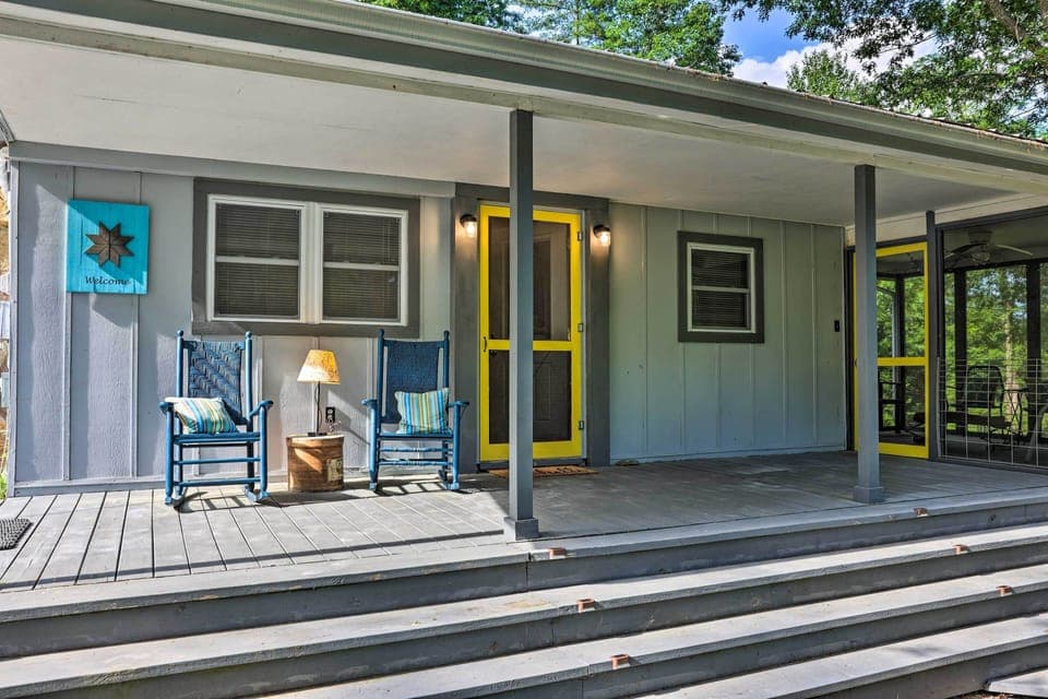Cabin Exterior | Furnished Front Porch | Stairs Required