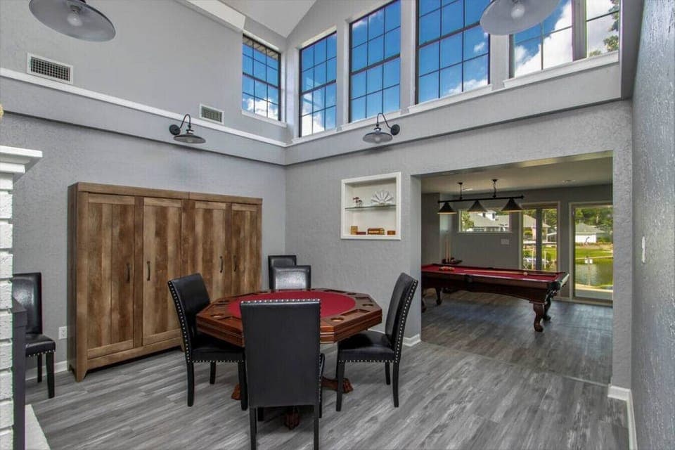 Card room complete with cards, poker chips, and games for all ages.