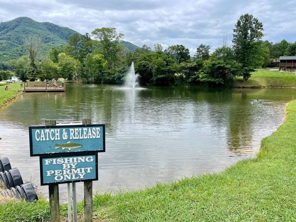 5min drive from cabin next to pool. Permit is included with your stay!  Bait and poles available for rent/purchase