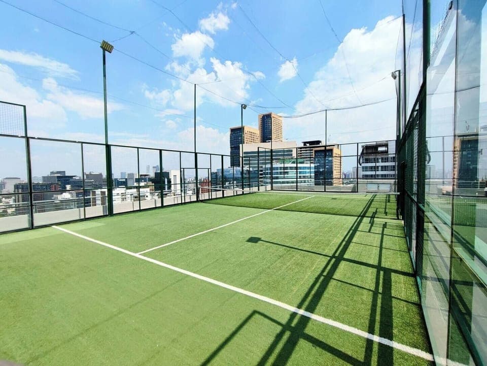 The rooftop features a beautiful paddle court, providing a unique recreational space for guests. Enjoy a game of paddle tennis while taking in the stunning views and basking in the fresh air.
