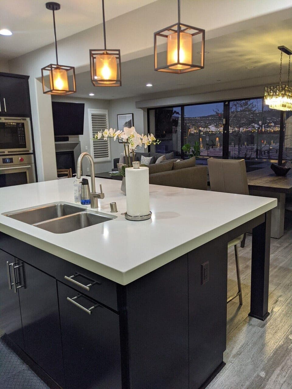 Large kitchen island with Quartz counter top