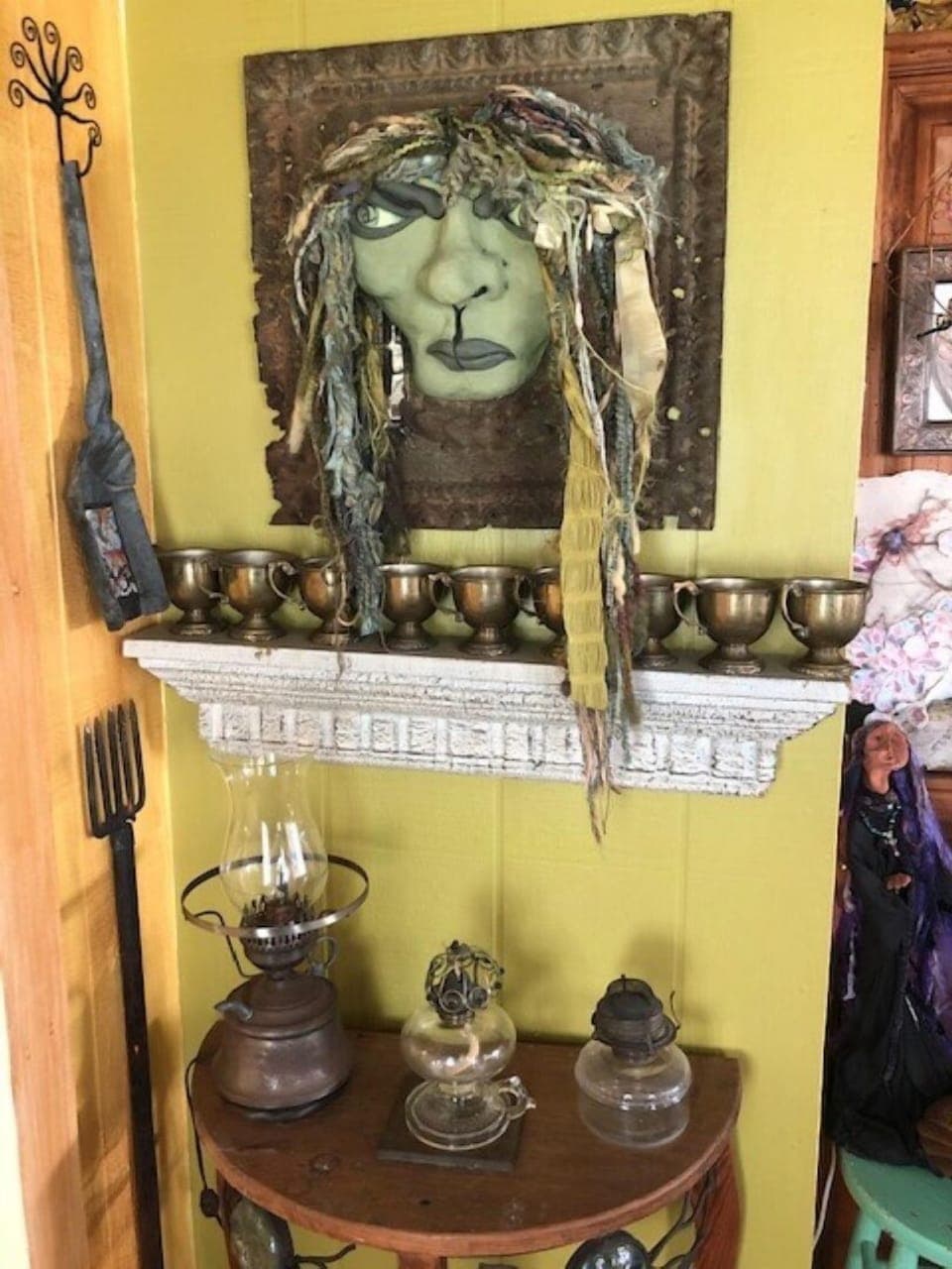 Interior and exterior of home  filled with art. 