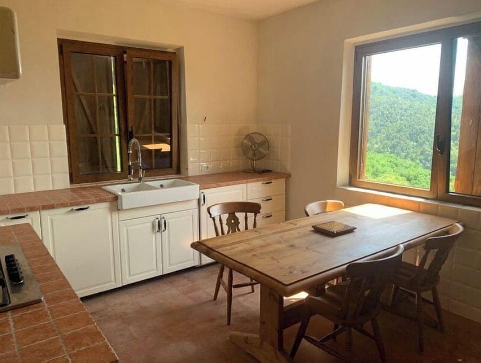 Our Kitchen with panoramic views across the valley.