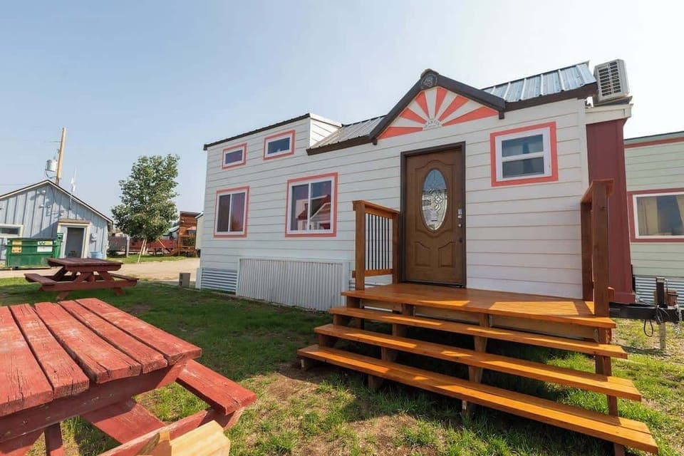 Wooden entry deck with steps, Wooden Picnic Table
