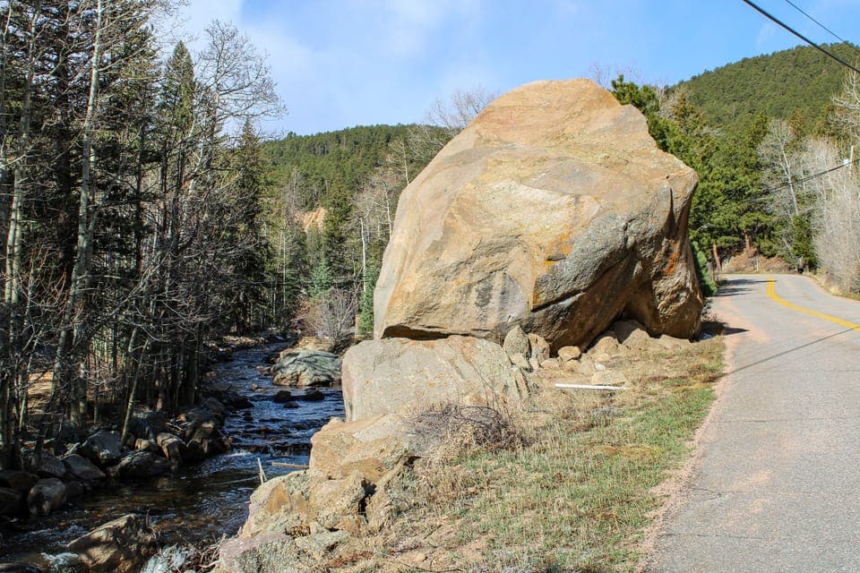 Giant boulder greets you as you near the property