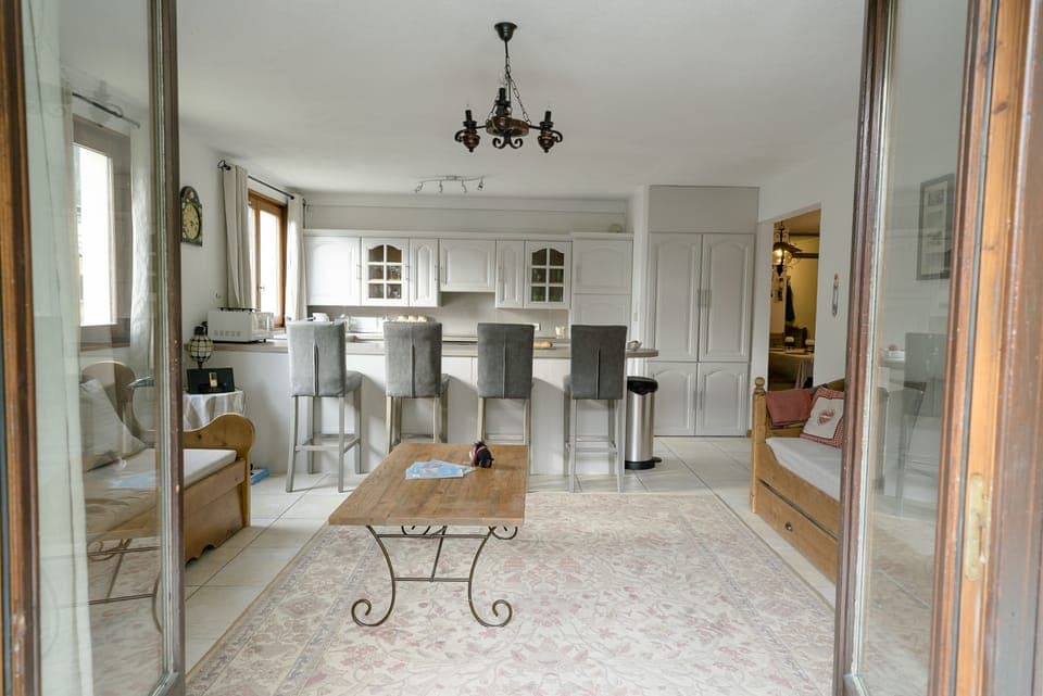 Looking into the lounge from the terrace in the private garden.